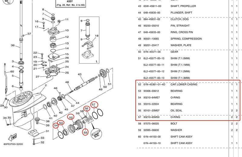 61N-45361-01-4D Lower Casing Cap Assembly for Yamaha Outboard 25HP 30HP
