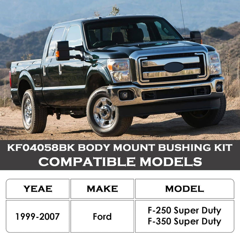 KF04058BK Body Cab Mount Bushings Kit for 99-07 Ford F250 F350 Super Duty Black