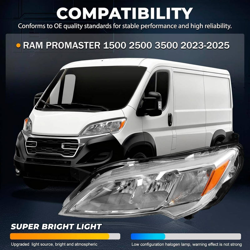 Left Right Headlight Halogen for Dodge Ram Promaster 1500 2500 2023-2026