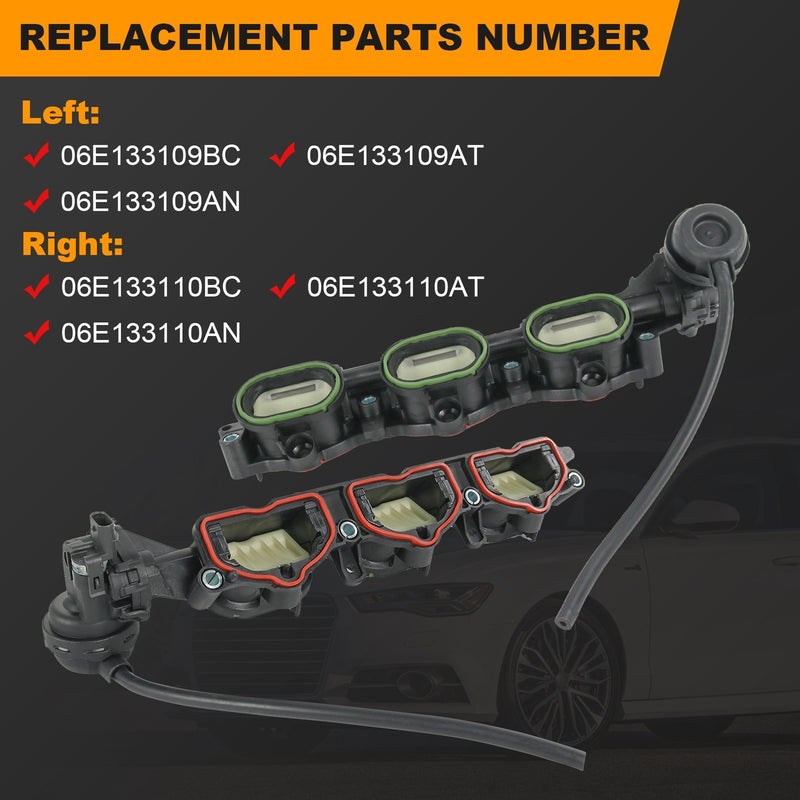 2Pcs Left & Right Intake Manifold with Seal for Audi A6 A7 A8 Quattro Q7 V6 3.0L