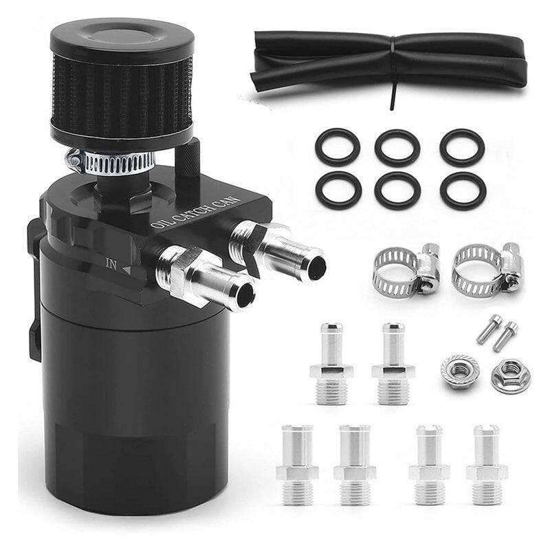 Black Oil Catch Can Kit Reservoir Baffled Tank with Breather Filter Universal