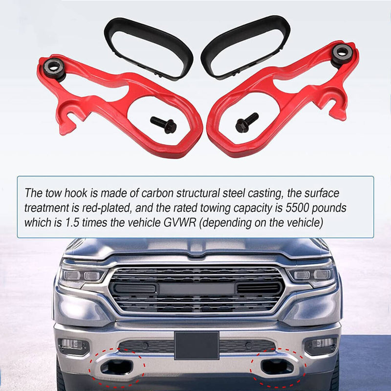 Front LH & RH Tow Hooks with Hardware for Dodge Ram 1500 DT