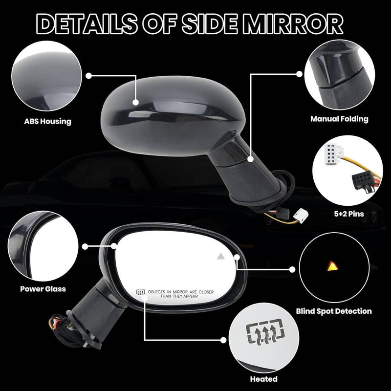 5LD66DX8AD Right Passenger Side Heated Mirror for Dodge Challenger