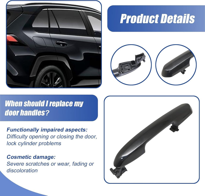 Rear Driver Passenger Side Exterior Door Handle Black for Toyota Rav4 2017-23 EK