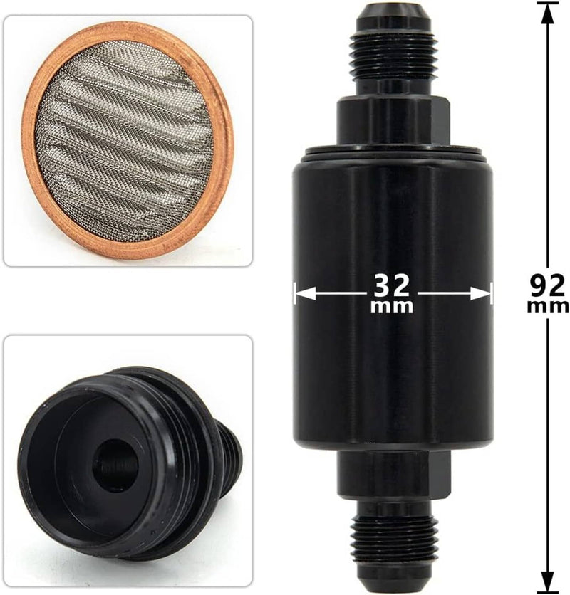Universal -6AN Inline Fuel Filter High Flow 100 Micron Cleanable AN6 6AN