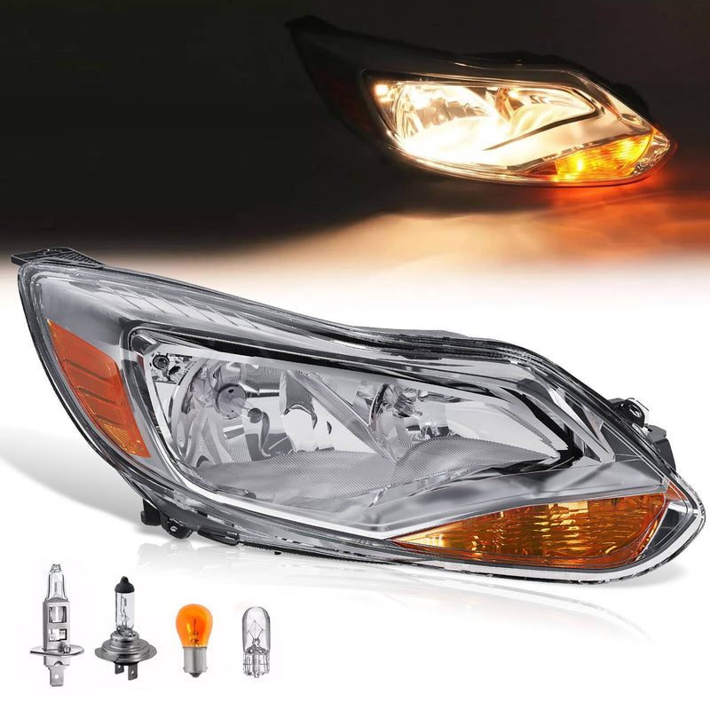 DURAFORCE Chrome Headlight Headlamp Replacement Passenger Side for Ford Focus 2012 13 14