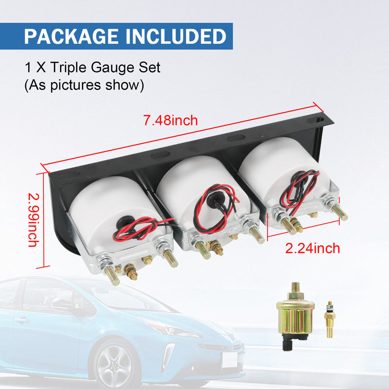 52mm 3-in-1 Auto Car Triple Gauge Set Water Temp Oil Volt Meter Kit