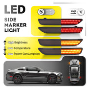 DURAFORCE Side Marker Lights Smoked Lens for Ford Mustang 2010-2014 Front Rear LED 4 Piece