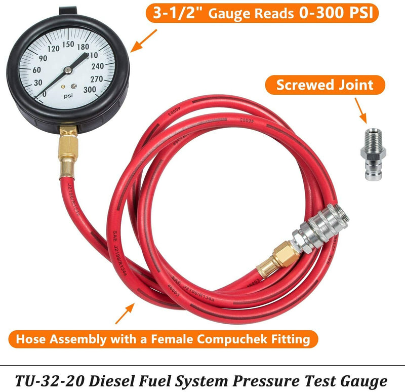 TU-32-20 Compucheck Fuel System Pressure Test Gauge for Cummins Diesel Engines
