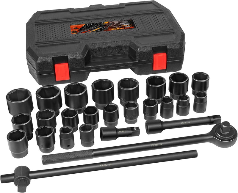 3/4" Drive Deep Impact Socket Set 27Pcs SAE 7/8"-2" Metric 22-50 MM Kit