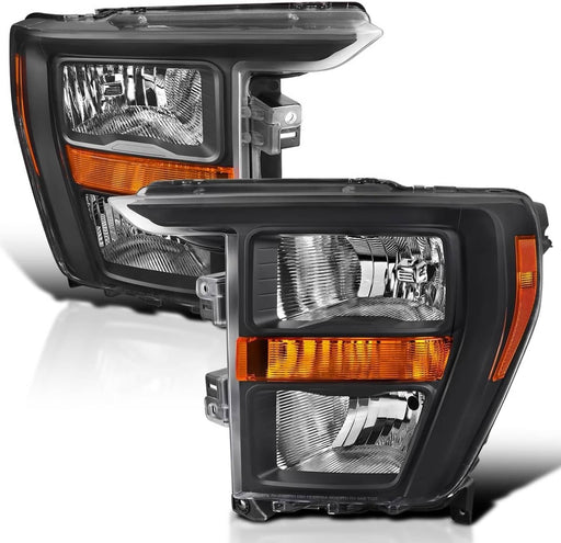DURAFORCE Headlights Halogen Black Pair for Ford F150 2021 2022 2023 Left Right Headlamps