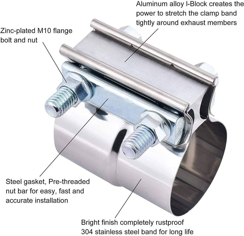 3 Inch Lap Joint Exhaust Band Clamp Muffler Sleeve Coupler Stainless Steel 2 Pie
