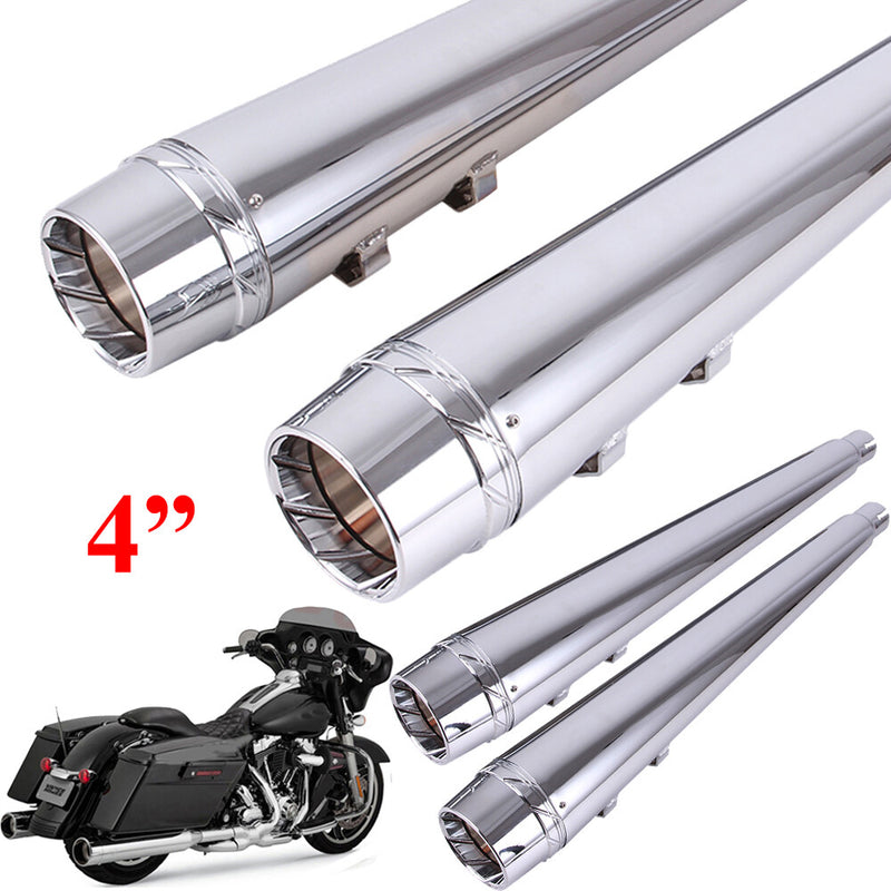 4" Chrome Slip On Mufflers Exhaust Pipe Dual for Harley Touring King Glide 95-16