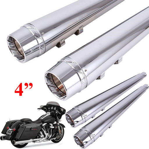 DURAFORCE 4" Chrome Slip On Mufflers Exhaust Pipe Dual for Harley Touring King Glide 95-16