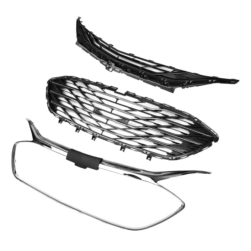 DURAFORCE For 2019-2023 Chevrolet Malibu Front Bumper Upper Lower Grille Black Chrome 3PCS