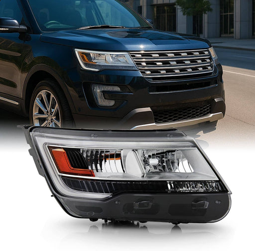 DURAFORCE Right Side Headlights Assembly LED DRL for Ford Explorer 2016-2019 Chrome
