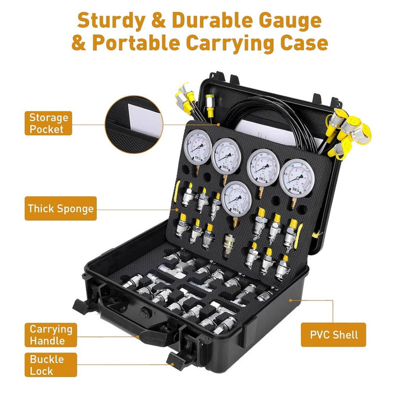 Hydraulic Pressure Test Kit 5 Gauges 13 Couplings 14 Connectors 5 Hoses 14 Tee