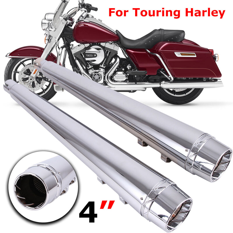 4" Chrome Slip On Mufflers Exhaust Pipe Dual for Harley Touring King Glide 95-16
