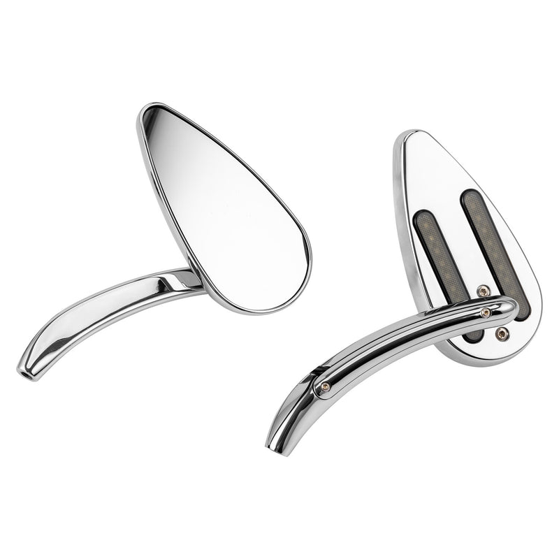 Rearview Side Mirrors with LED Turn Signals Chrome 8mm 10mm Motorcycle 2Pcs