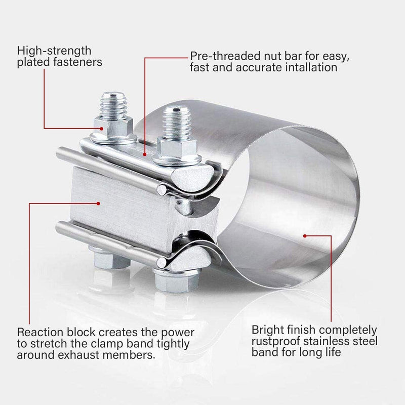 2.5 Inch Butt Joint Band Exhaust Clamp Sleeve Coupler T304 Stainless Steel 2 Pie