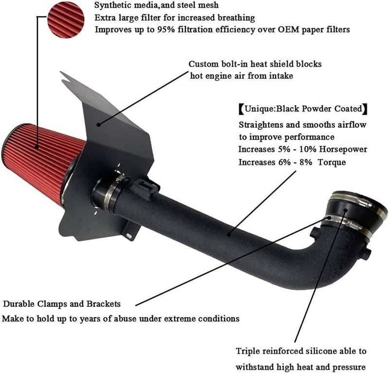 Cold Air Intake Kit w/Filter for Chevy Silverado GMC 1500 5.3L 6.2L V8 2014-2019