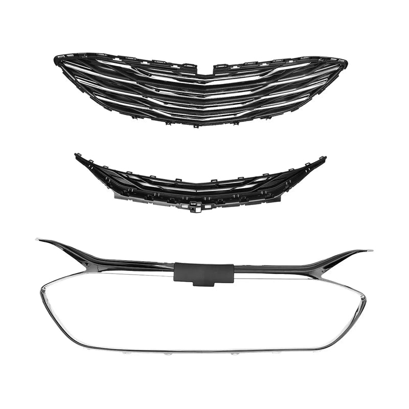 DURAFORCE Front Bumper Upper Lower Grille Black Chrome 3PCS for 2019-2023 Chevrolet Malibu