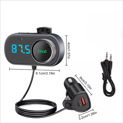DURAFORCE Car Bluetooth FM Transmitter LED Charger AUX Radio QC PD Adapter MP3 Player USB