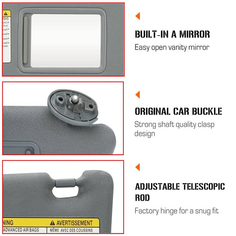 Gray Sun Visor Set LH Driver & RH Passenger Side for Toyota Tacoma 2005-2015
