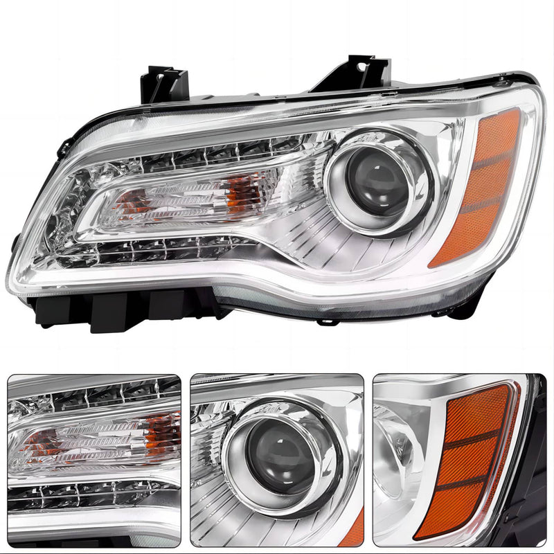 DURAFORCE Chrome Bezel LED DRL Headlight Headlamp Driver Side for Chrysler 300 2011-2023