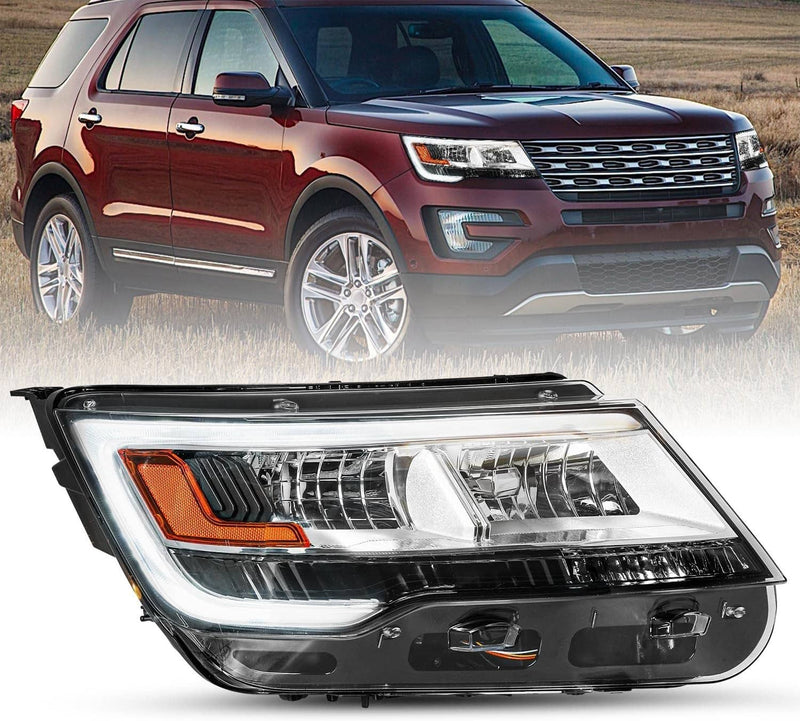 Right Side Headlights Assembly LED DRL for Ford Explorer 2016-2019 Chrome