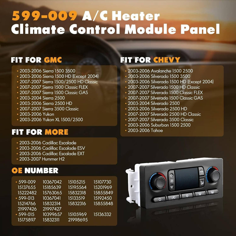 599-009 AC Heater Climate Control Module for 2003-2007 Chevy GMC Improved Design