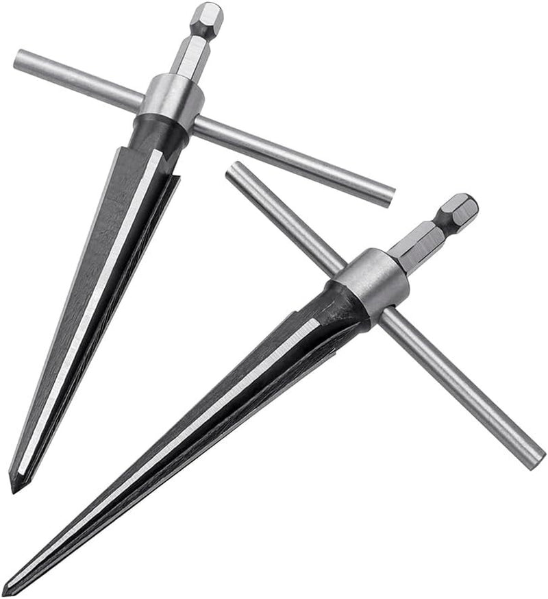 2 Pcs T Handle Taper Reamer Tool Set 6 Fluted Chamfer Reaming 1/4 Hex Shank
