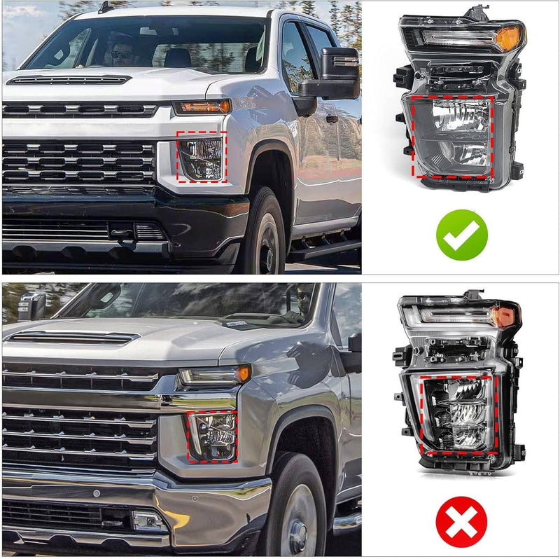 Pair Halogen Headlights with Bulb for 2024-2025 Chevy Silverado 2500HD 3500HD