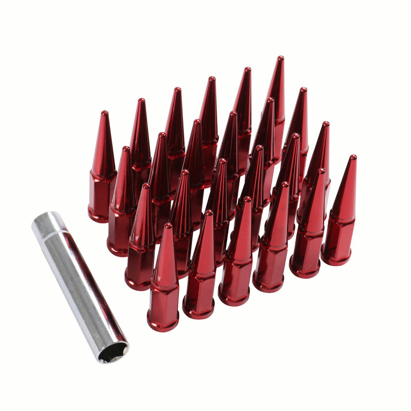 24 PCS Spike Lug Nuts 14x1.5 Red for Chevy Silverado Tahoe 4.4" Tall With Key