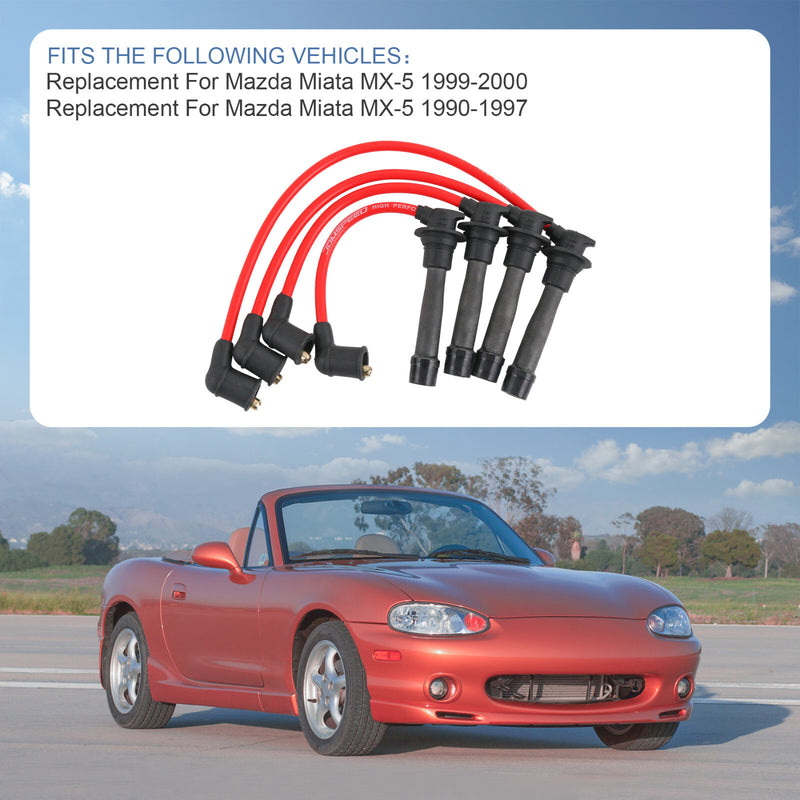 JDMSPEED Red Ignition Spark Plug Wires Set for Mazda Miata 1.6L 1.8L
