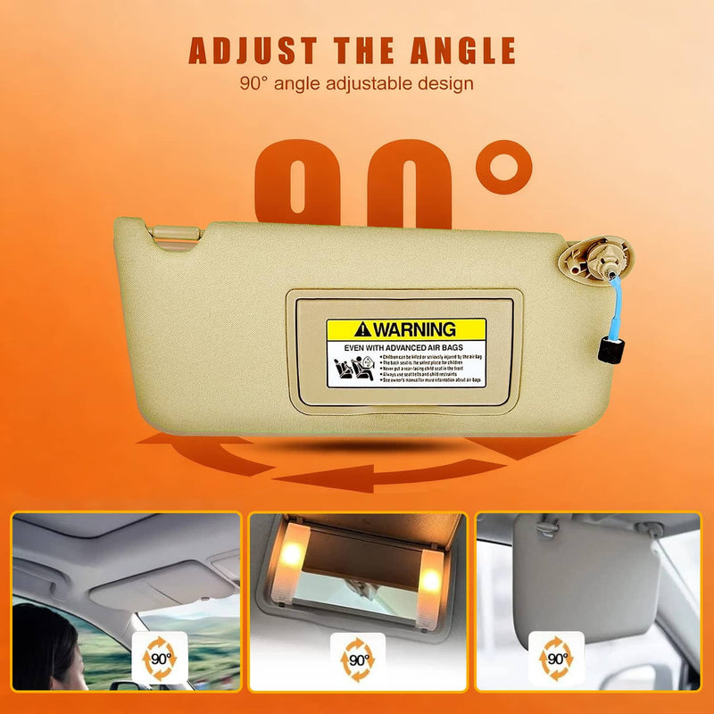 Left & Right Side Beige Sun Visor with Light & Mirror for Honda Accord 2008-2017