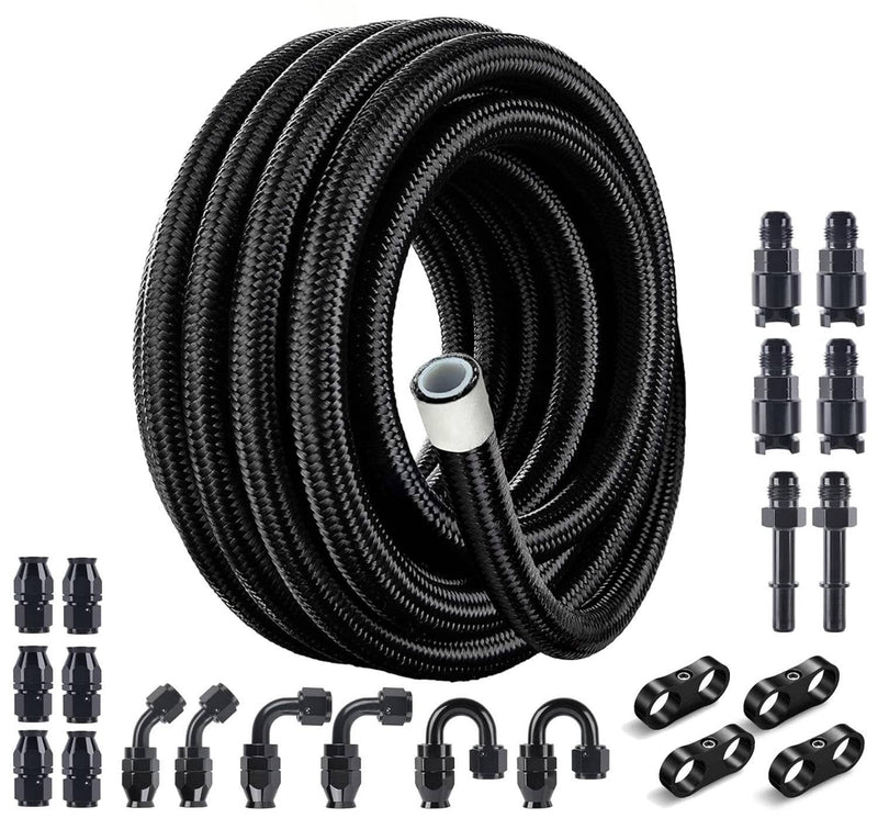 6AN 20FT E85 PTFE LS Swap EFI Fuel Line Fitting Nylon Braided Kit