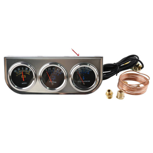 DURAFORCE 2" 52mm Chrome Car Triple Gauge Set Kit Amp Meter Water Temp Oil Pressure 3in1