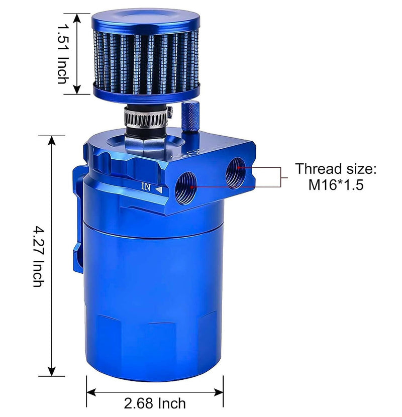 Universal Blue Oil Catch Can Tank Kit Baffled Reservoir Breather Filter