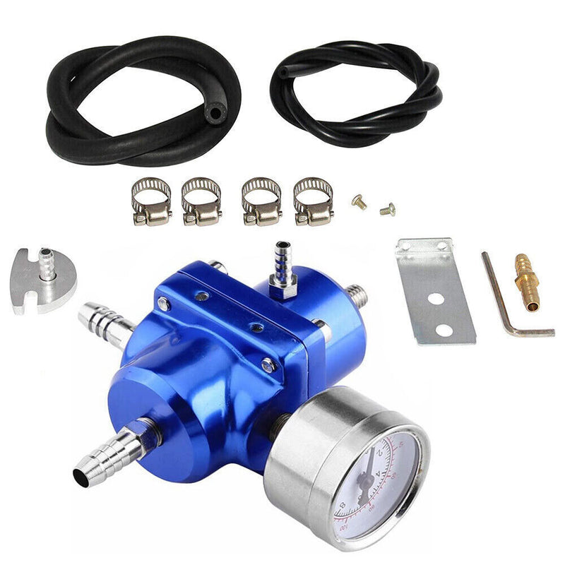 Aluminum Adjustable Fuel Pressure Regulator Gauge Fitting Kit Universal Blue