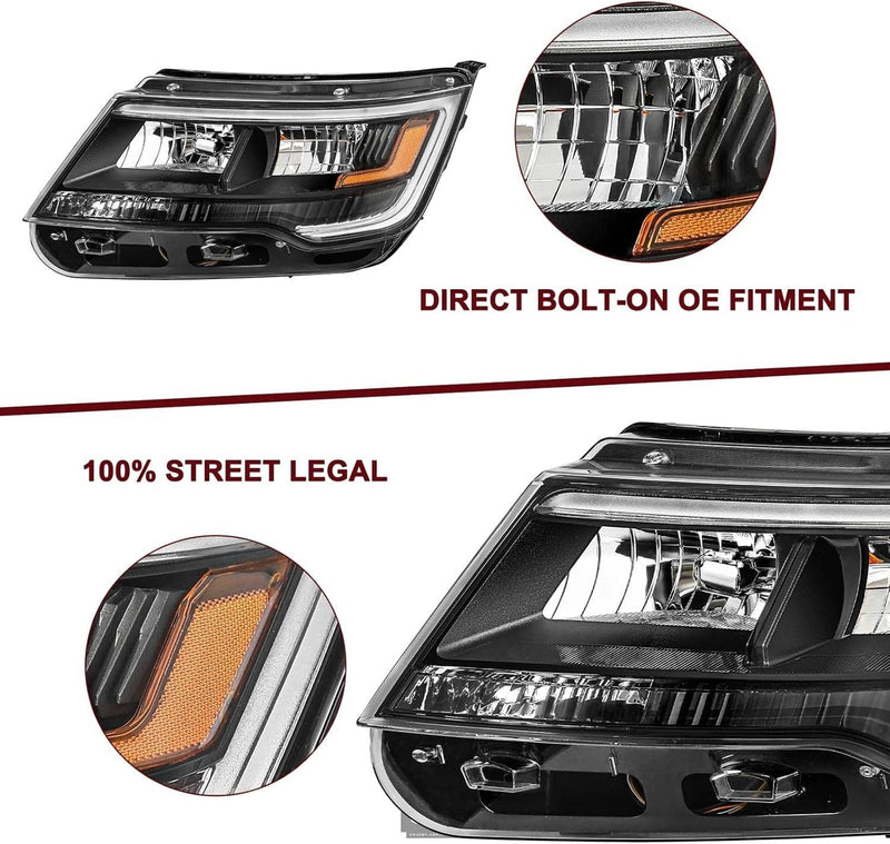 Left Right Side Headlights Assembly w/LED DRL for Ford Explorer 2016-2019