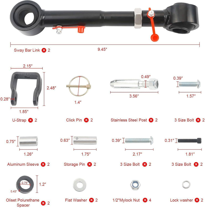DURAFORCE Front Sway Bar Link Quick Disconnects for Jeep Wrangler TJ 1998-2006