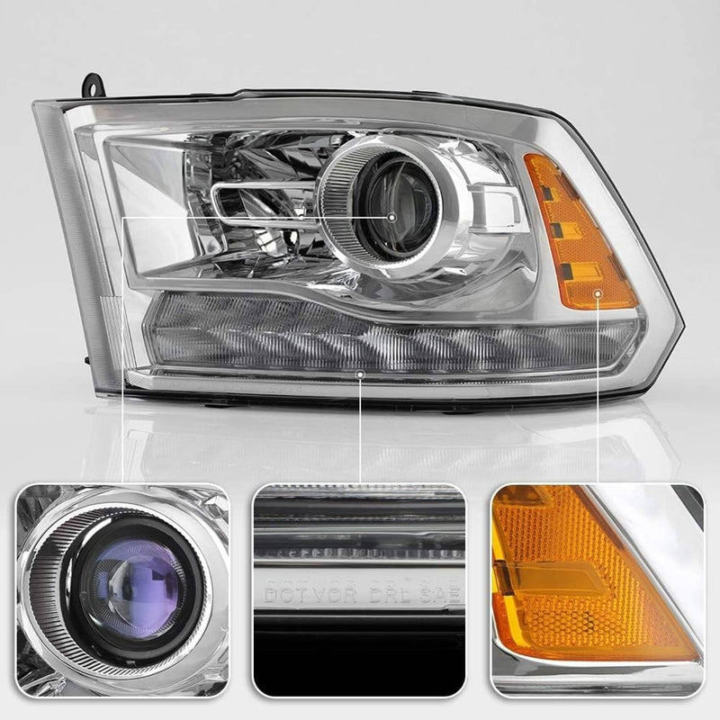 LED Projector Chrome Headlights for 2009-2018 Dodge Ram 1500 2500 3500 Pickup