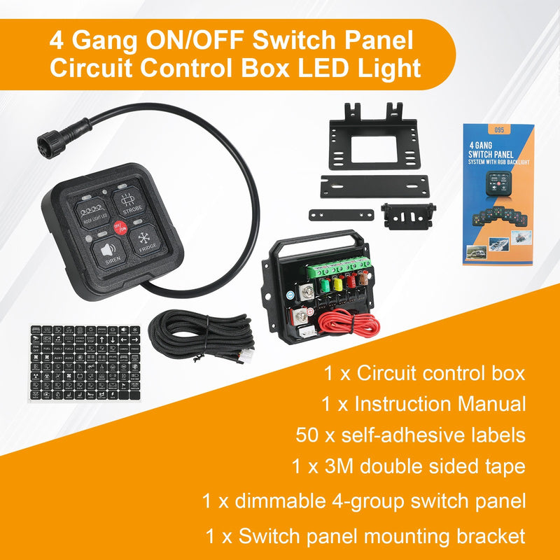 4 Gang ON/OFF Switch Panel Circuit Control Box for Marine Boat Car 12V LED Light