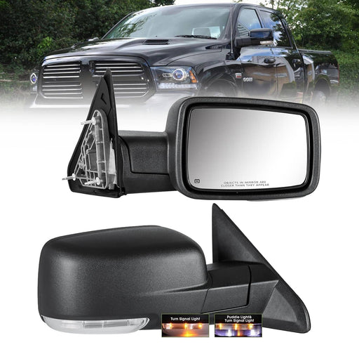 DURAFORCE Pair Mirror for Ram 1500 Manual Fold Power Adjust Heated Puddle Light 2013-2019