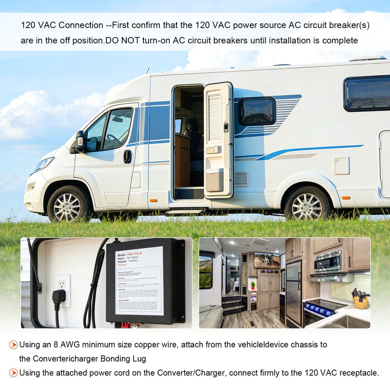 PM3-55LK RV Power Converter 110V to 12V DC Charger 55 Amp for Reliable RV