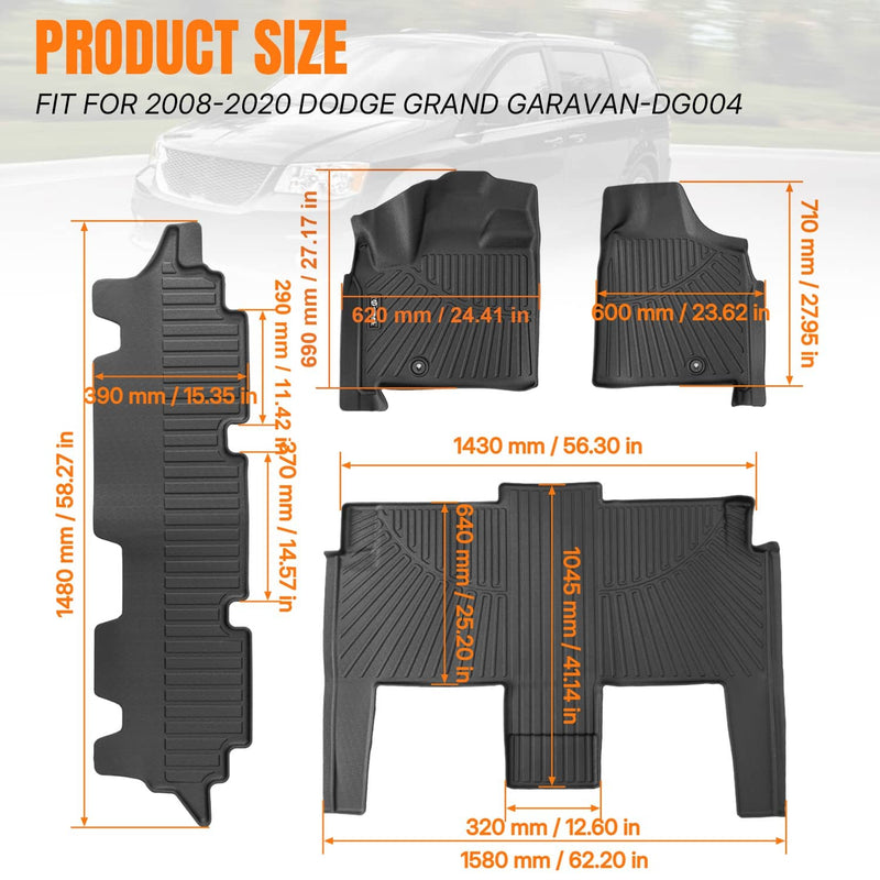 TPE Floor Mats for Dodge Grand Caravan 2008-2020 7 Seats All Weather Liner
