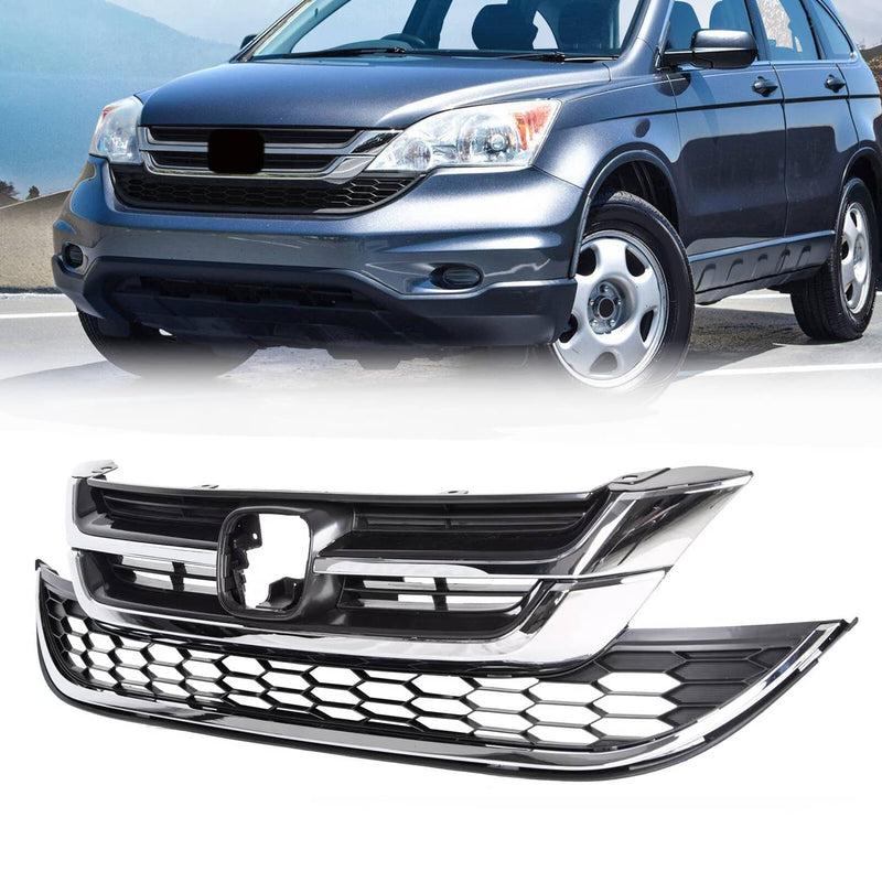 DURAFORCE Front Bumper Upper & Lower Grille ABS Chrome for Honda CRV CR-V 2010 2011