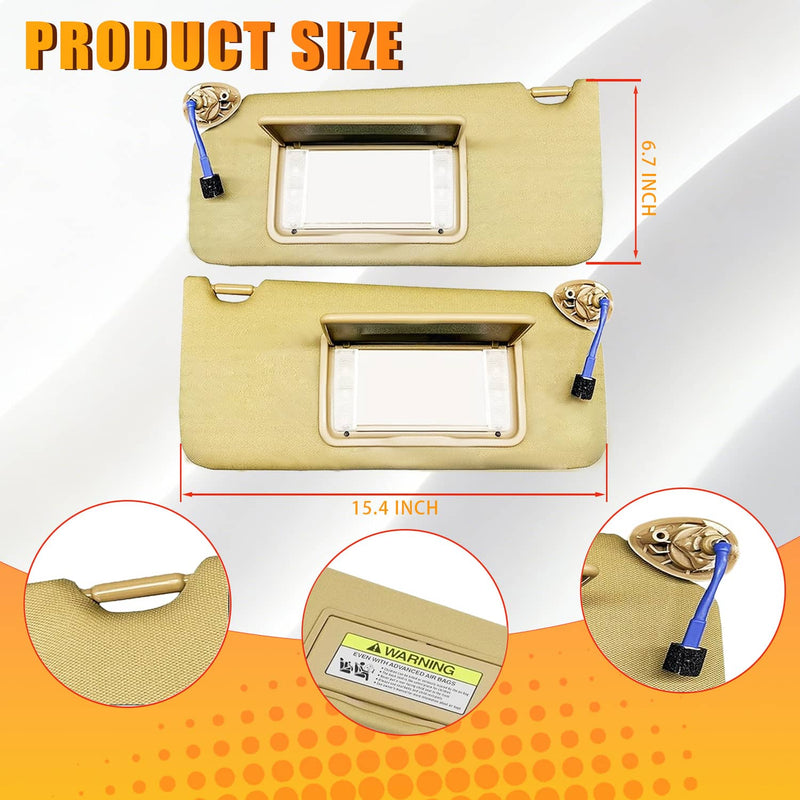 83280-TA5-A51ZA Sun Visor Tan w/ Light Mirror 2Pcs for Honda Accord 2008-2017