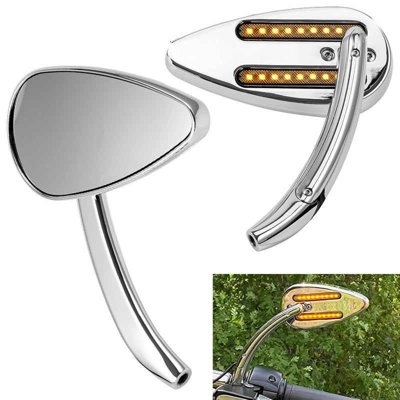 Rearview Side Mirrors with LED Turn Signals Chrome 8mm 10mm Motorcycle 2Pcs